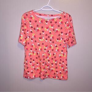 NWT Charter Club Short Sleeve Shirt Cotton Peach Floral Print Boatneck Medium